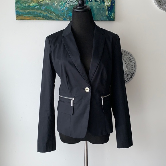 EUC Michael Kors Womens size 8 blazer business casual silver black button jacket - Picture 1 of 10